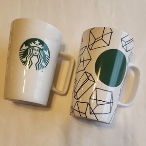Starbucks White and Green Geometric Mugs